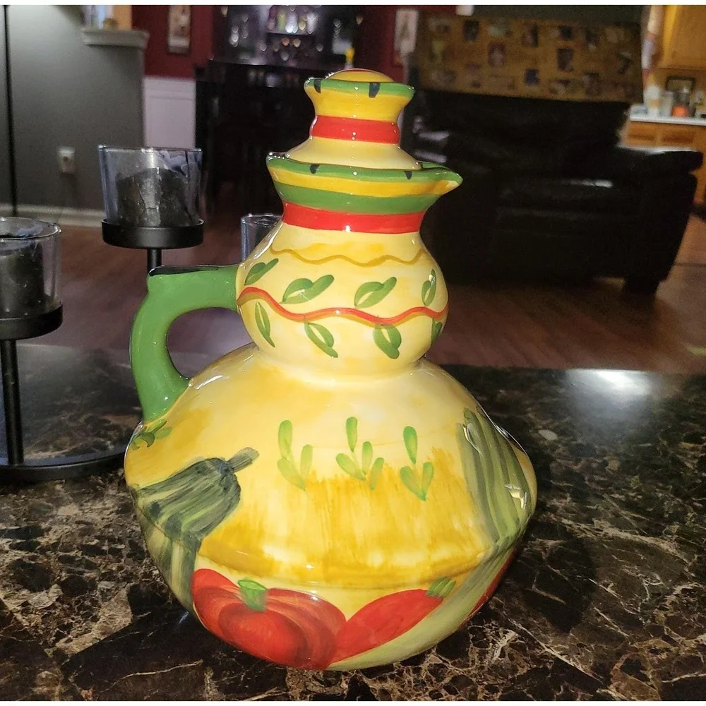 Certified International Pamela Gladding Vegetable Cruet Yellow Excellent Ceramic